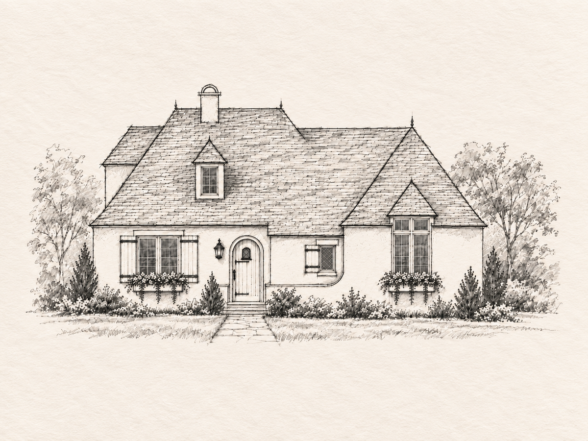 A traditional French cottage by Heritage Blueprint Company